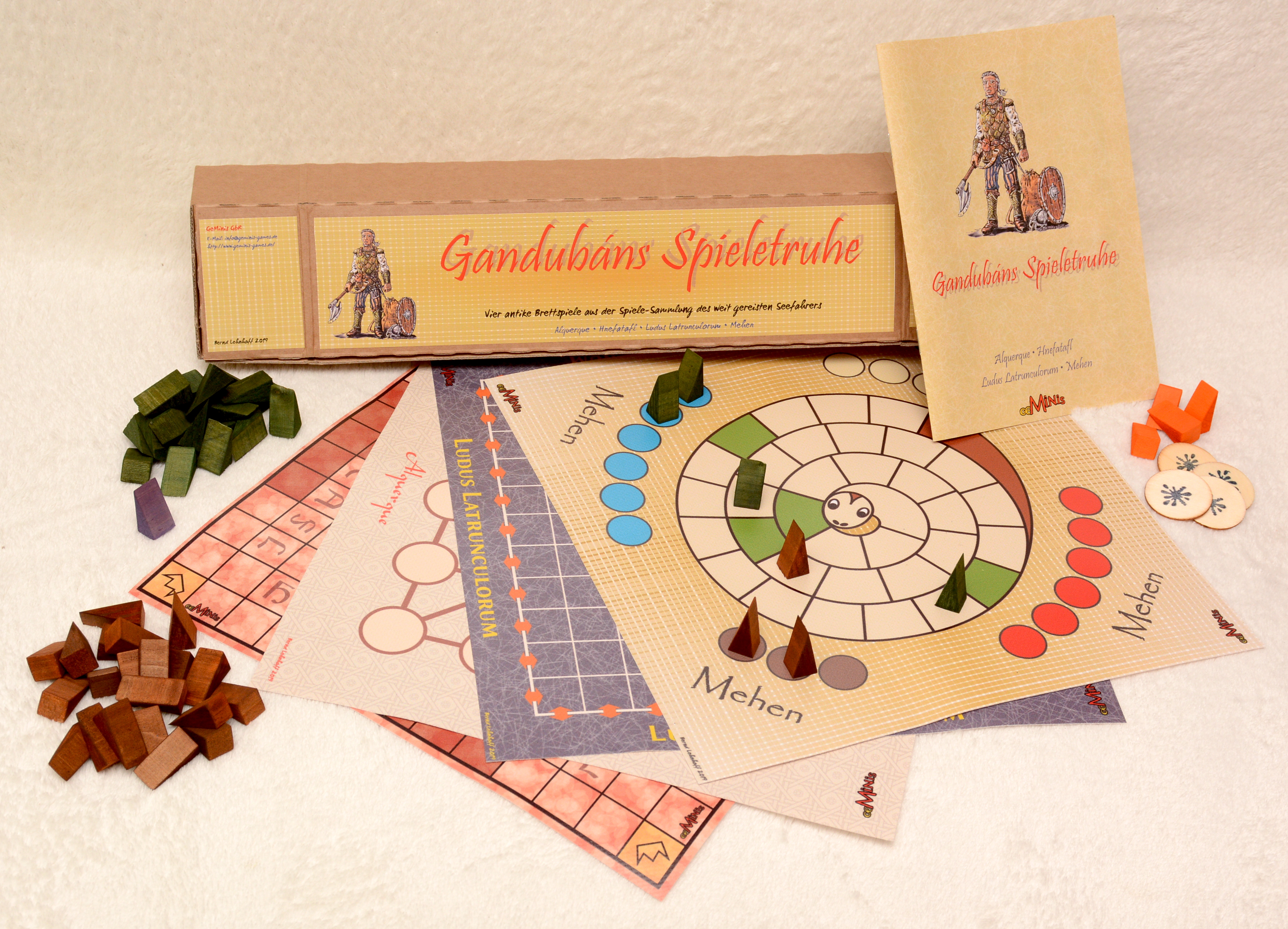 Gandubáns Spieletruhe: Alquerque - Hnefatafl - Ludus Latrunculorum - Mehen